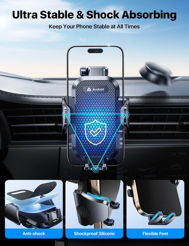 andobil 2026 Military-Grade Car Phone Holder [Upgraded Strongest Suction & Clip] Phone Holders for Your Car, Dashboard Windshield Vent Car Phone Mount for iPhone 17 Pro Max 16 15 14 13 12 Android - Image 5